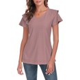 thumbnail image 3 of Dreamfish Women's Summer Tops V Neck T Shirt Ruffle Short Sleeve Eyelet Top Casual Eyelet Blouse, 3 of 7