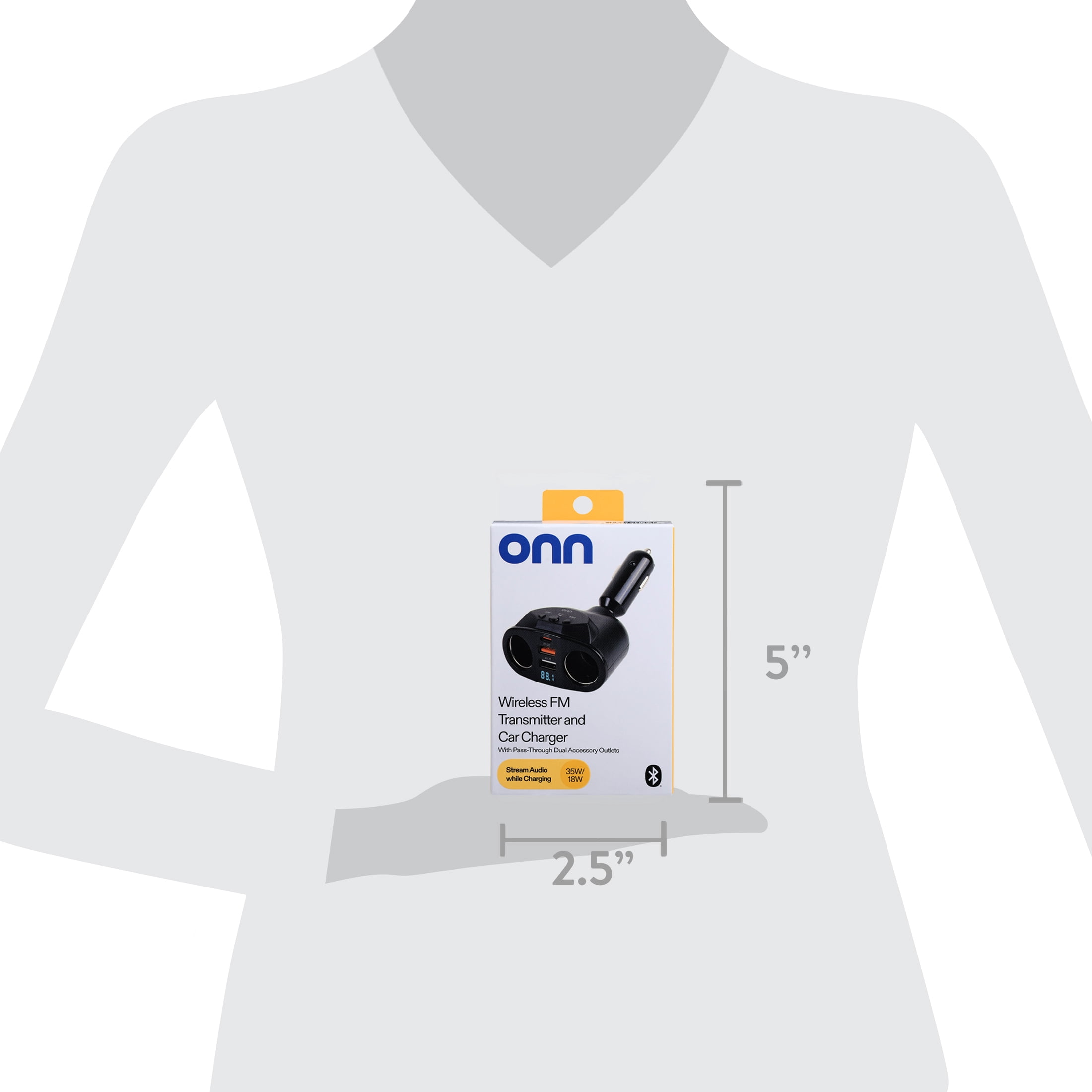 onn Wireless FM Transmitter and 35W/18W Car Charger with Bluetooth