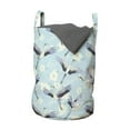 thumbnail image 1 of Bird Laundry Bag, Repetitive Free Flying Crane White Innocent Hand Drawn Flowers, Hamper Basket with Handles Drawstring Closure for Laundromats, 13" x 19", Baby Blue Pale Ceil Blue, by Ambesonne, 1 of 4