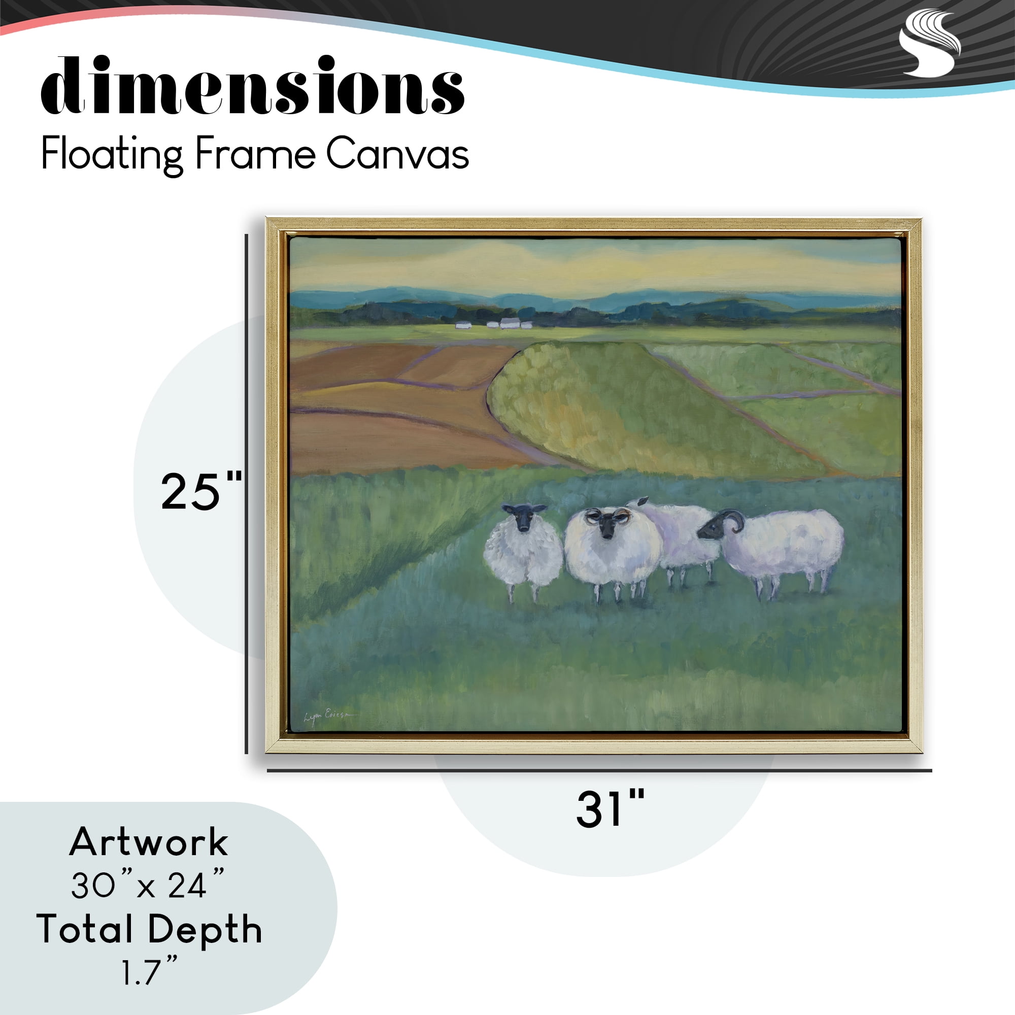 Stupell Industries Sheep Herd Meetup Gold Framed Floater Canvas Wall Art, design by Lynn Ericson Fine Art