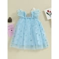 thumbnail image 2 of FEORJGP Toddlers Girls A-line Dress Fly Sleeve Princess Dress Shiny Heart Butterfly Party Dress Summer Tulle Dress Square Neck A-line Dress for Holiday Daily Party, 2 of 9