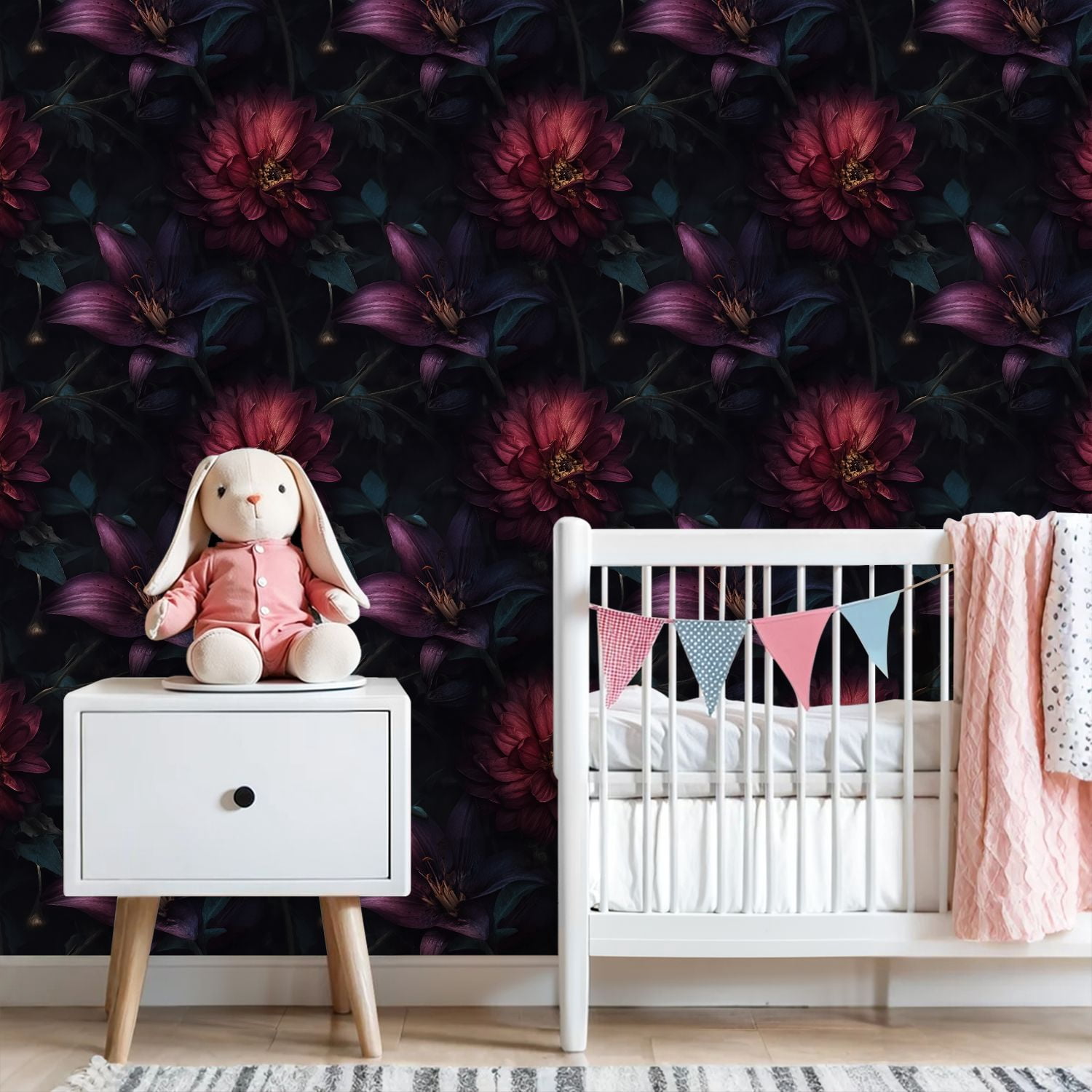 Peel and Stick Wallpaper Dark Floral Bloom Deep Red Petals Moody Botanical Wall Mural 23.6in x 9.8ft Self Adhesive Removable Wall Paper Renter Friendly Wallpaper for Bedroom