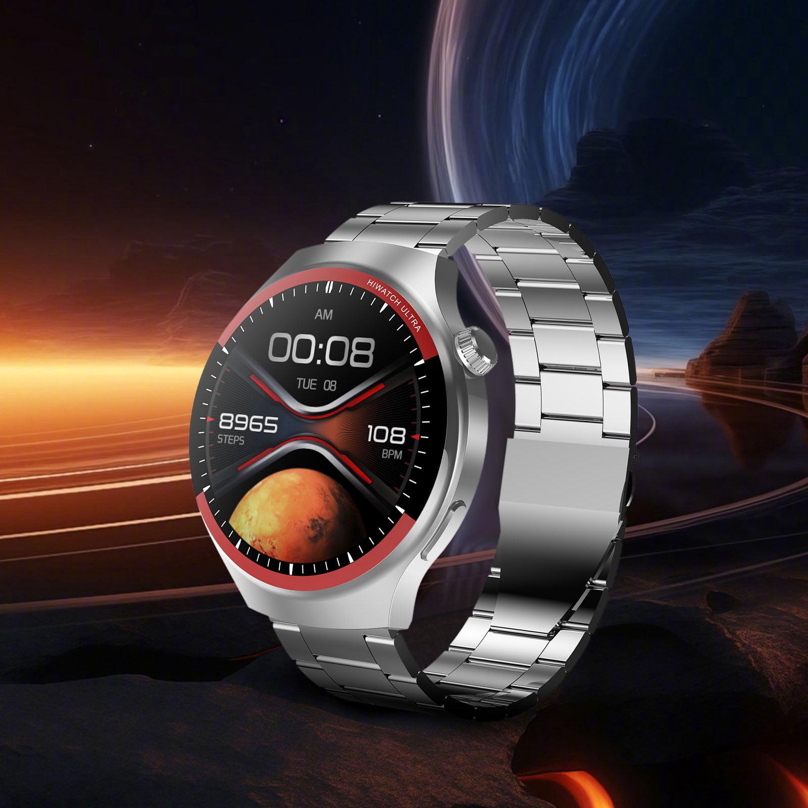 Smart Watch with Metal Band,1.5" IPS Screen Rugged Smartwatch for iPhone Android Phone,Bluetooth Sports Heart Rate Monitor Led Watch,Intelligent Assistant,Suitable for Man & Women