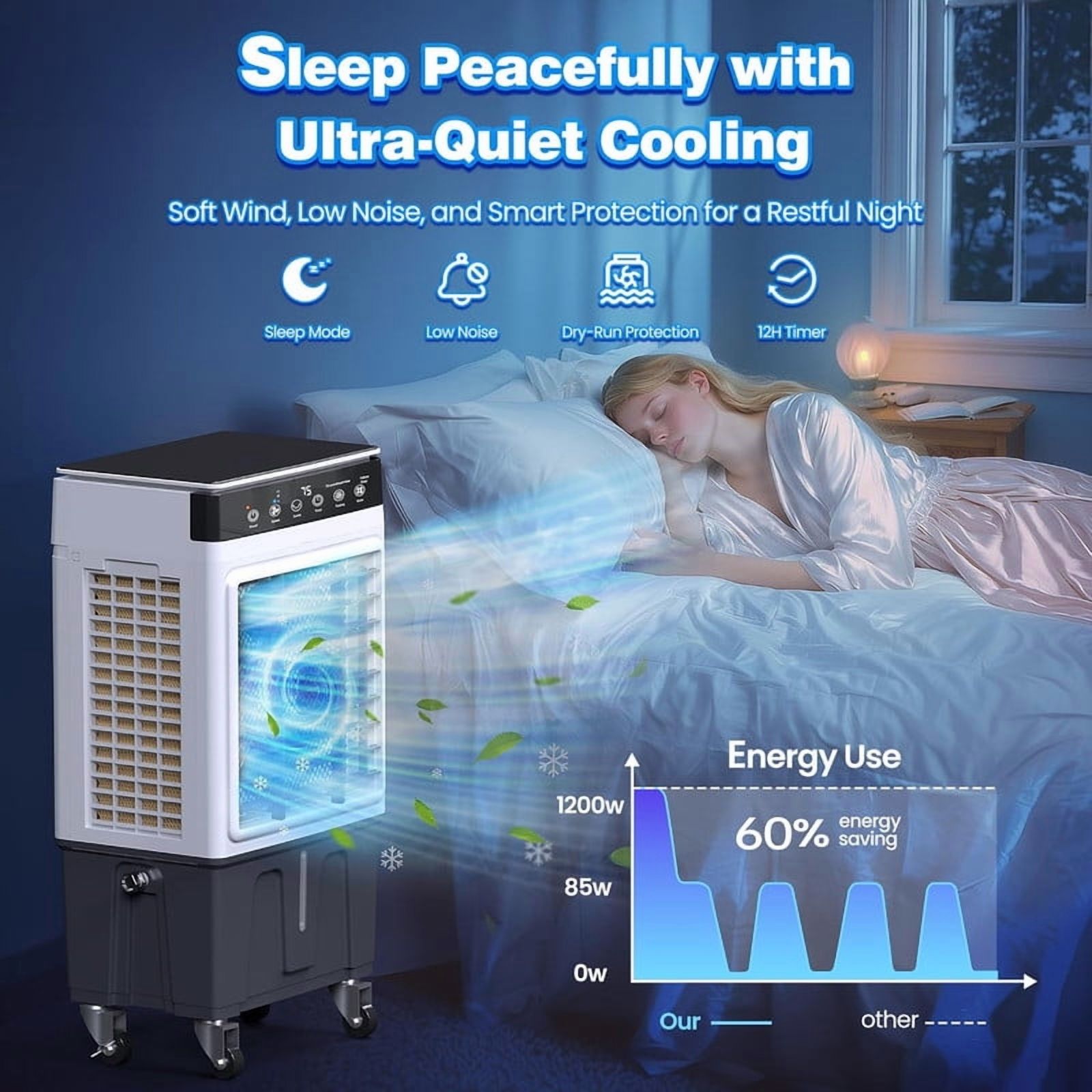 Swamp Cooler, 3500CFM 3-in-1 Evaporative Air Cooler with 6.5Gal Water Tank, Dry-Run Protection, 120° Oscillation, 12H Timer, Remote, 4 Ice Packs, Portable Air Conditioner for Bedroom Home Office