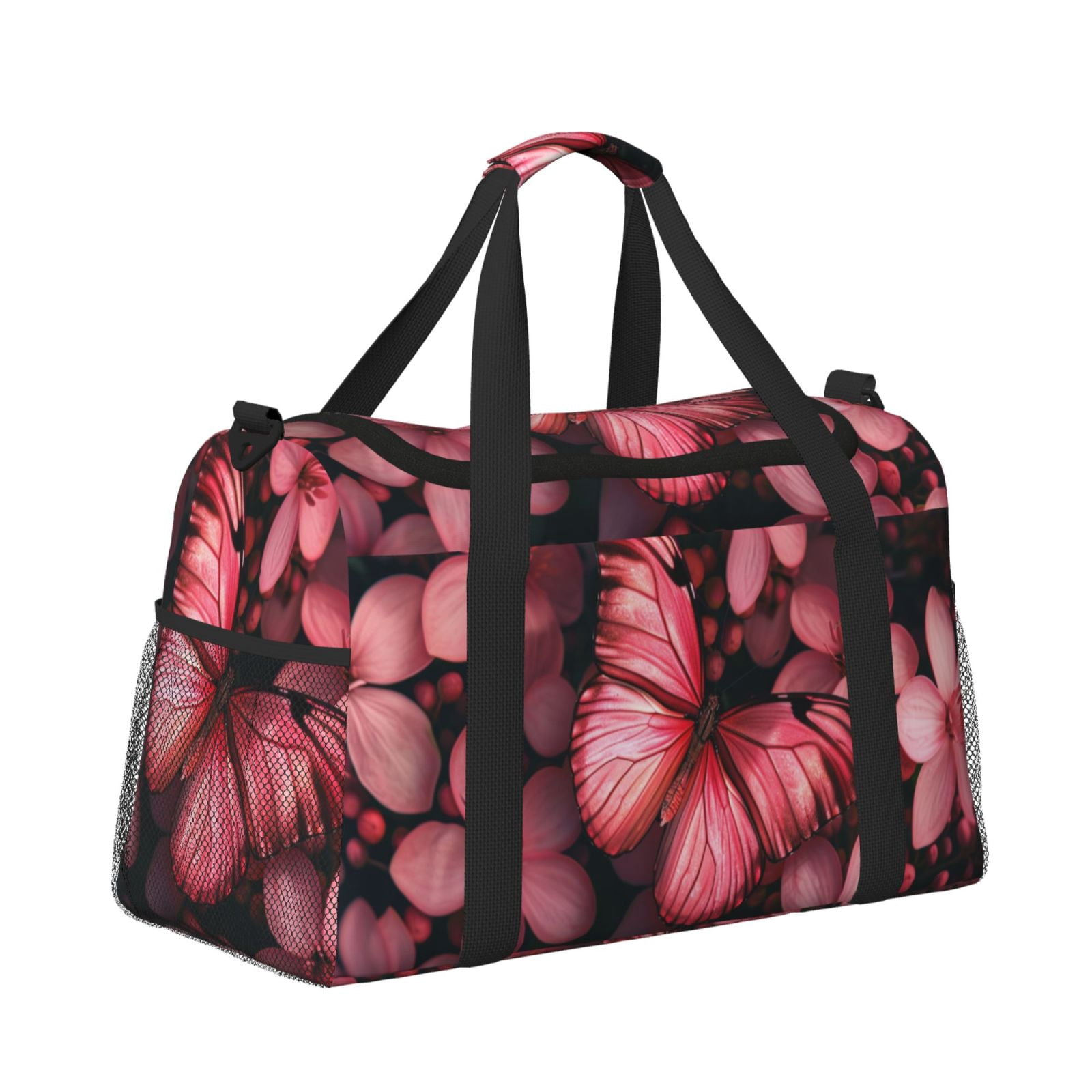 Fuzoiu pink butterfly Print Travel Duffle Bag,Carry On Tote Bags,Duffel Bag,Sport Gym Bag, Hospital Bag for Labor and Delivery, Overnight Bag,Luggage Bag