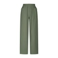thumbnail image 3 of Qulqfy Womens Cotton Linen Pants Travel Casual Wide Leg High Waist Green Baggy Pull-On Pants L, 3 of 7