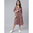 thumbnail image 4 of Janasya Indian Women's Maroon Cotton Floral Print Angrakha Western Dress, 4 of 8
