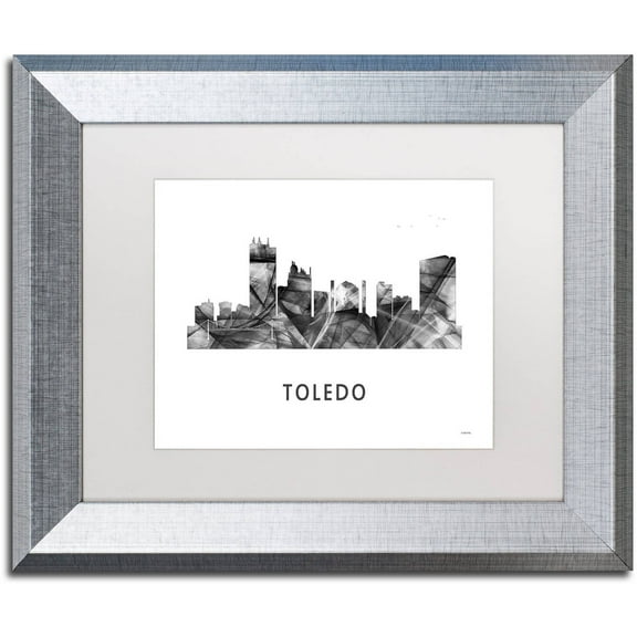 Trademark Fine Art 'Toledo Skyline WB-BW' Canvas Art by Marlene Watson, White Matte, Silver Frame