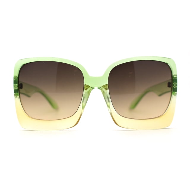 Groovy Womens Shaggy Rectangular 20s Thick Butterfly Sunglasses Green Yellow Brown Smoke