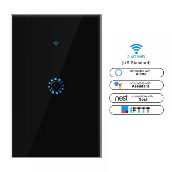 OUSITAID Interrupteur Lumineux Tactile Intelligent Wi-Fi à Gang 1/2/3 US Noir