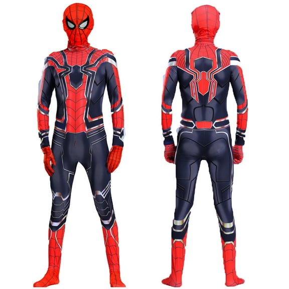 Unisex Red Blue Iron Spider Hero Zentai Suits Full Body Printed Superhero Costumes for Adults Boys Family Theme Park Outings