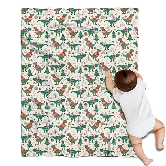 Beige Christmas Dinosaur Pattern Blanket,Comfortable Soft Flannel Throw Blanket,All Season,Warm Lightweight Blankets for Sofa Bed Couch Living Room Chair,30"x40"