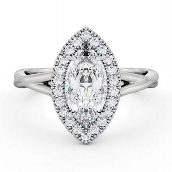 Nerra Jewel 2.1 Ct VVS1/D Marquise Cut Lab Created Simulated Diamond Ring - 14K White Gold Plated Wedding Anniversary Ring - Criss Cross Multi Shank Engagement Diamond Ring - Diamond Jewellery