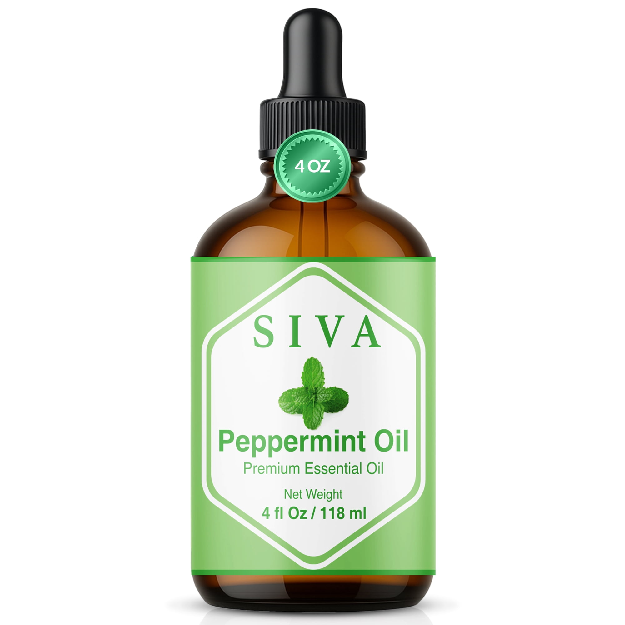 SIVA Peppermint Essential Oil - 4 Fl Oz – Natural Peppermint Oil - for Diffuser, Face, Skin Care, Aromatherapy, Hair Care, Scalp and Body Massage - with Dropper