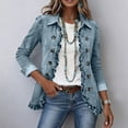 thumbnail image 7 of cocolona Jean Jacket for Women Solid Color Ruffle Open Front Denim Jacket Casual Button Down Trendy Outfits, 7 of 7