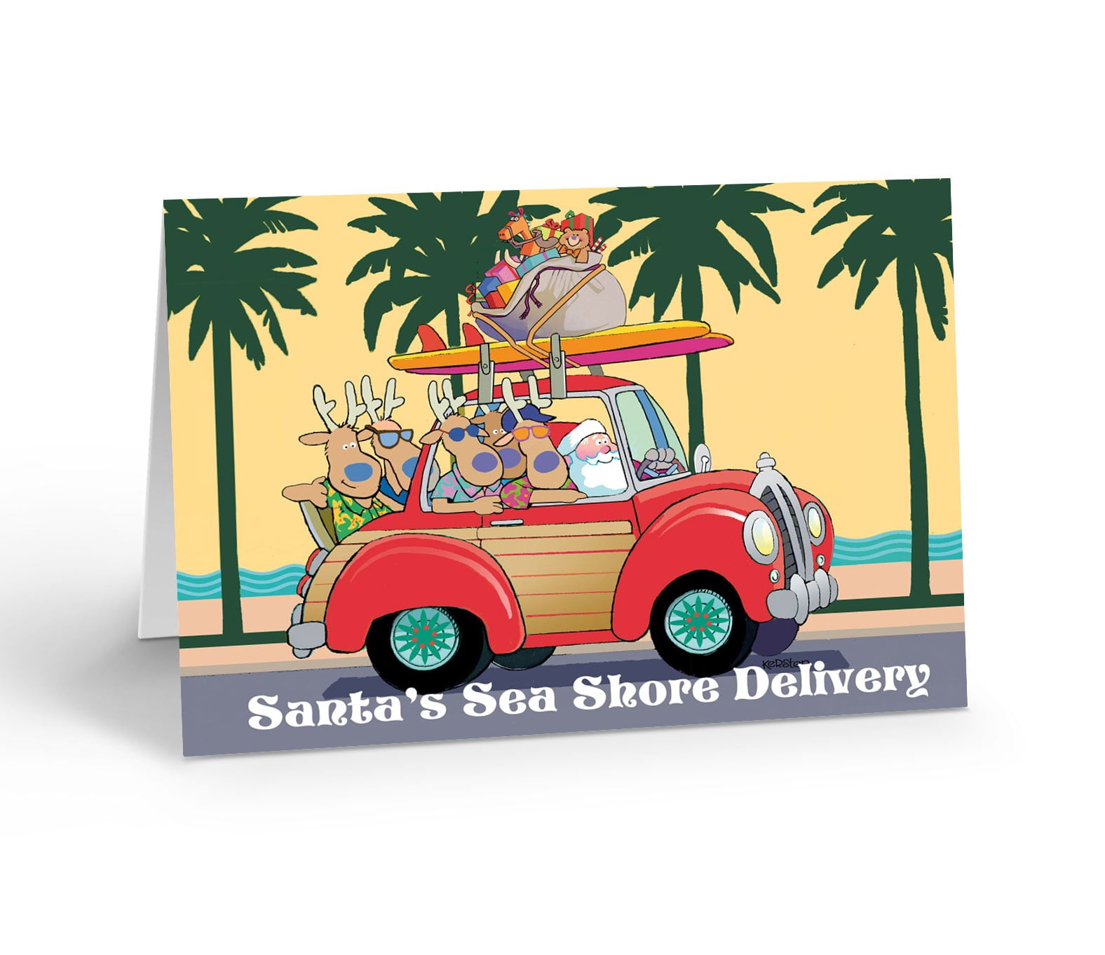 Stonehouse Collection Custom Surfing Santa Christmas Cards – 24 Personalized Cards & 25 Envelopes