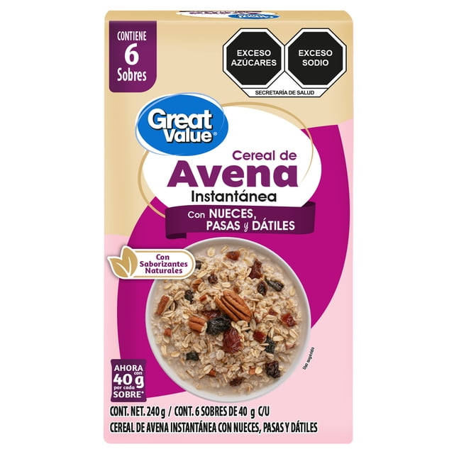 Avena instantanea Great Value con nueces, pasas y dátiles 240g