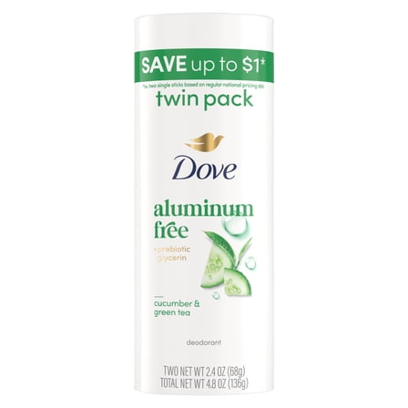 Dove Deodorant Stick for 72 Hour Odor Protection Cucumber & Green Tea Aluminum Free, 2.4 oz 2 Count