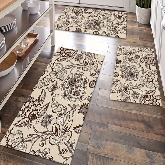 Kitchen Rugs Sets of 3 Non Slip Washable Kitchen Mats for Floor, Waterproof Kitchen Runner Rug, Floor Mat Carpet for Entryway, Laundry, Sink, Hallway, Bathroom