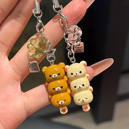Cute Bear Phone Strap Lanyard Keychain Charm, Gift for Friends, Christmas, Bestie, Couples(2 PCS)DSF