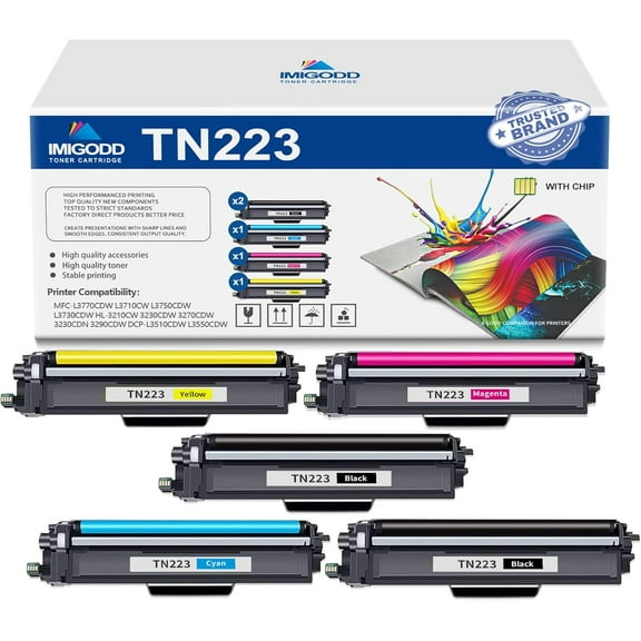 5-Pack TN223 BK/C/M/Y Toner Cartridge (with Chip) Replacement for Brother High Capacity with MFC-L3770CDW L3710CW L3750CDW L3730CDW HL-3210CW 3230CDW 3270CDW 3230CDN DCP-L3510CDW L3550CDW Printer