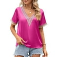 thumbnail image 3 of Mittory Womens Short Sleeve Sexy Summer Tops Lace Trim V Neck Blouses for Women Fashion Tops Dressy Casual Shirts, 3 of 7
