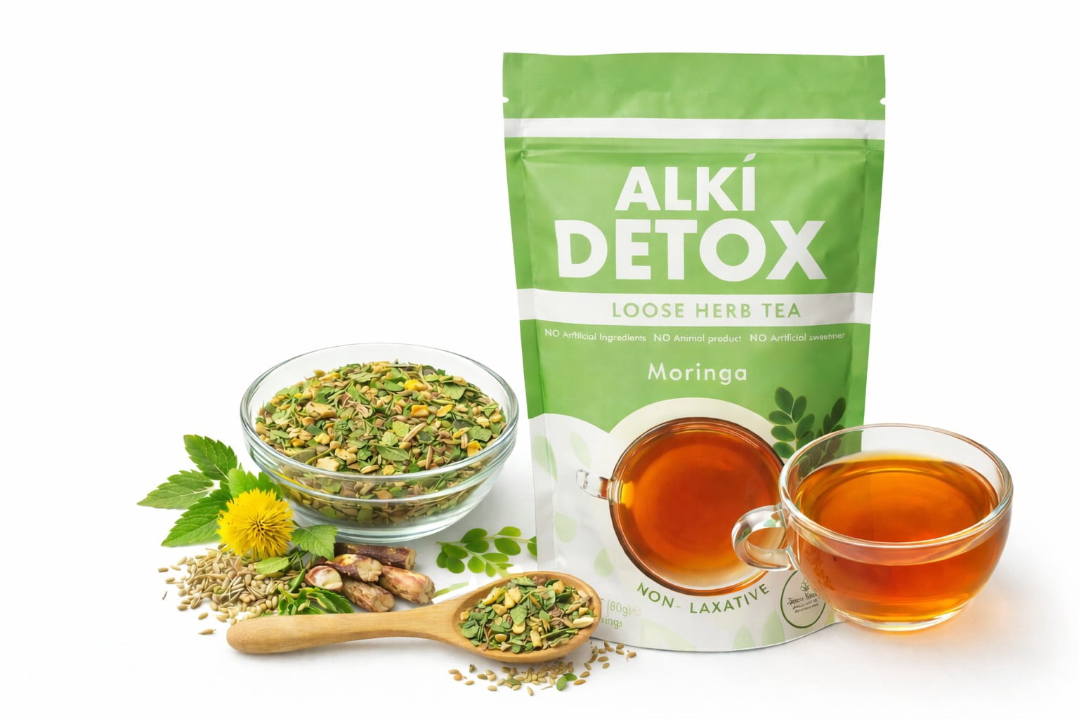 Zyzven Naturals Alki Detox with Moringa – 80g Loose Leaf Herbal Tea | Botanical Detox Blend with Moringa, Dandelion Root, Nettle, Burdock, Ginger & Turmeric | Natural Daily Wellness Tea