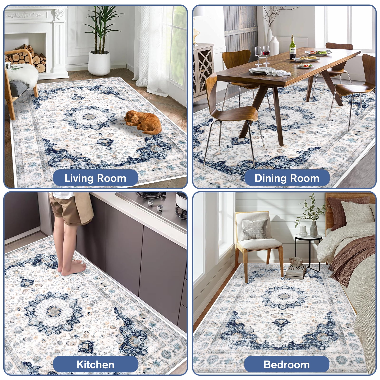 Meafeng 5'3" x 7'7" Area Rugs (5x8), Home Decor Non-Slip Carpets, Washable Rug for Bedroom Living Room, Blue