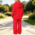 thumbnail image 5 of Kids Solid Fleece Hoodie 2 Piece Outfit Long Sleeve Hooded Top & Wide Leg Pants Set Warm Casual Tracksuit for 5-14 Years Old Boys Girls Outdoor Daily Wear Red, 5 of 6