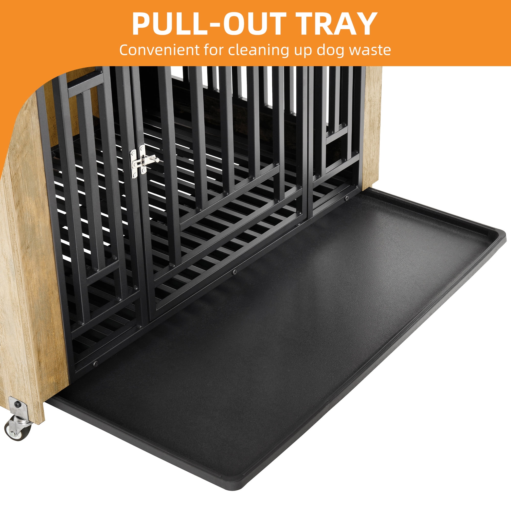 Craftian 38.2 inch Dog Kennel Furniture, Indoor Dog Crate Furniture with Wheels, Ideal for Small Medium Large Dogs - Greige