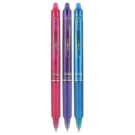 Pilot FriXion Ball Clicker Erasable Gel Ink Retractable Pen, Fine Point, 0.7mm, 3 Pack (Pink, Purple,