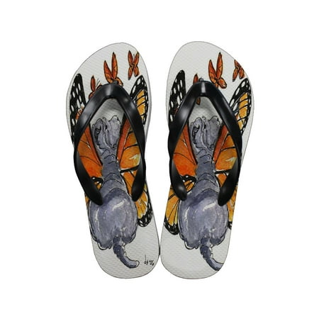 Chinese Thong Sandals - KuzmarK Flip Flop Thong Sandals Unisex - Blue Chinese Shar-Pei Puppy Monarch Butterfly Fairy Dog Art by Denise Every