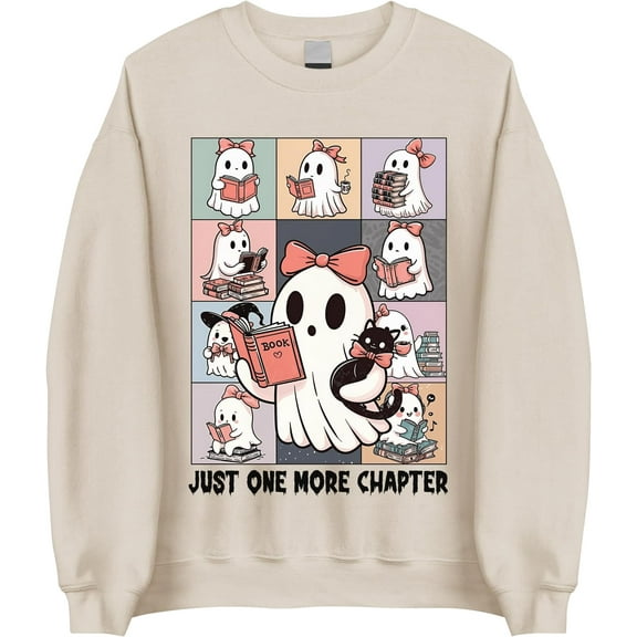 Just One More Chapter Ghost Sweatshirt, Cute Reading Ghost Halloween Sweater, Cozy Fall Bookish Pullover