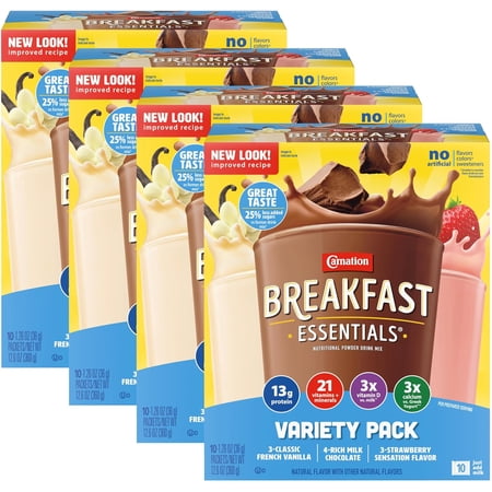 Breakfast Essentials Instant Complete Nutritional Drink, Variety Pack (Pack of 4)