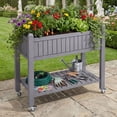 thumbnail image 5 of Uforic Mobile Raised Garden Bed 42.5x17.3x35.4 in, Elevated Plastic Planter Box with Drain Plug, Storage Shelf & Wheels, Light Brown, 5 of 8
