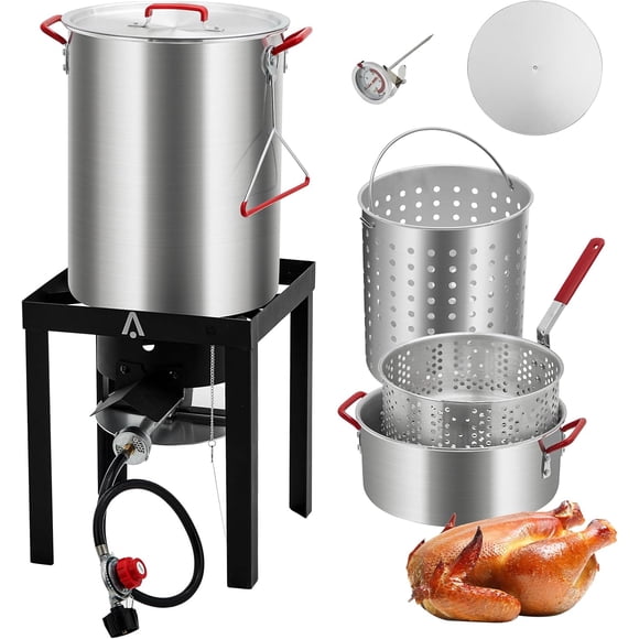 Ourlova 30QT Turkey Fryer Cooker Set & 10QT Kit, 50,000BTU Outdoor Propane Fryer, Burner Stand Kit