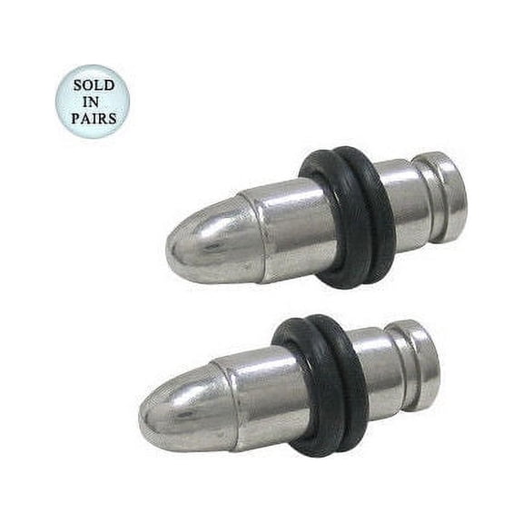 Pair of Surgical Steel Bullet Shape Ear Plugs Gauges 8G - 2G