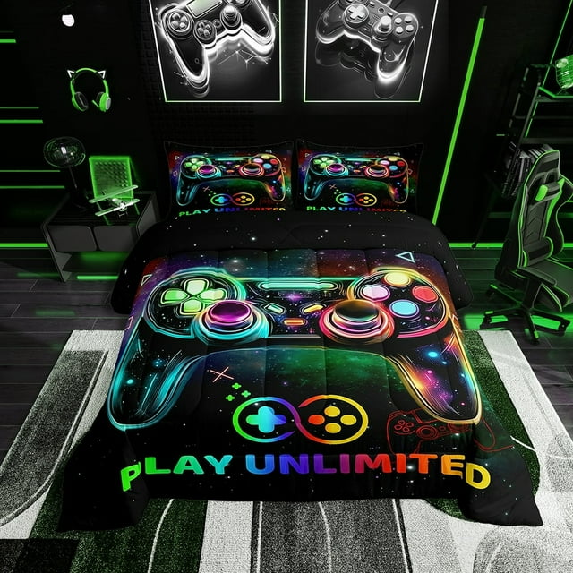 Dsseng Moderne Noir Bleu Joystick de Jeu Couettes et Duvets Grand Lit