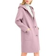 thumbnail image 6 of qucoqpe Womens Hooded Trench Coat Winter Warm Wool Coat Long Sleeve Casual Pea Coat Fashion Solid Color Overcoat for Women, 6 of 8