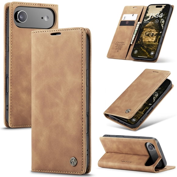 CaseMe Leather for iPhone Air Case, Flip Wallet Leather Case with Card Holder Magnetic Closure Shockproof Kickstand Protective Phone Cases Cover for iPhone Air,Brown,For iPhone Air