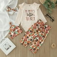 thumbnail image 2 of WeeBloom Thanksgiving Baby Girl Outfit Kids Autumn Cotton Long Sleeve Pants Romper Bodysuit Headbands Hat Clothes Girls Outfits,Beige 6-12 Months, 2 of 8