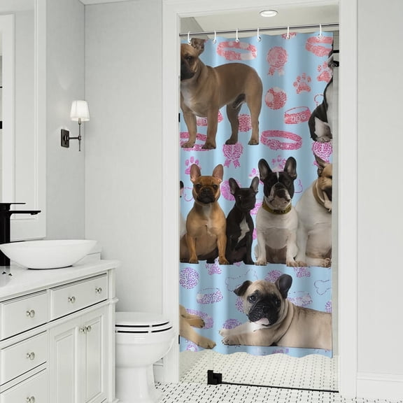 French Bulldogs Shower Curtain 36"x72" ,Bathroom Decorative Shower Curtains Set with 12 Hooks,Modern Waterproof Washable Shower Curtain