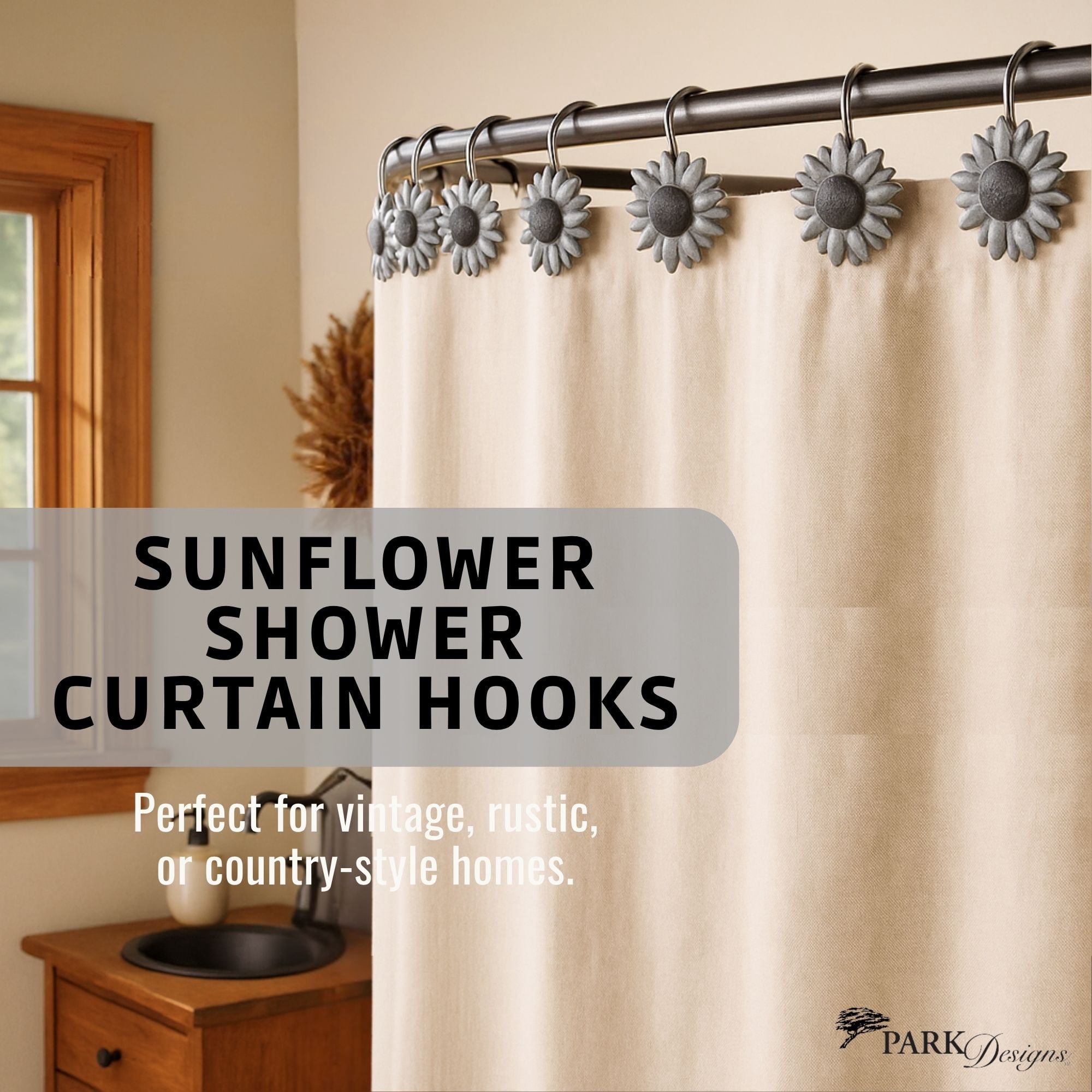 Park Designs Antique Farmhouse Sunflower Shower Curtain Hooks