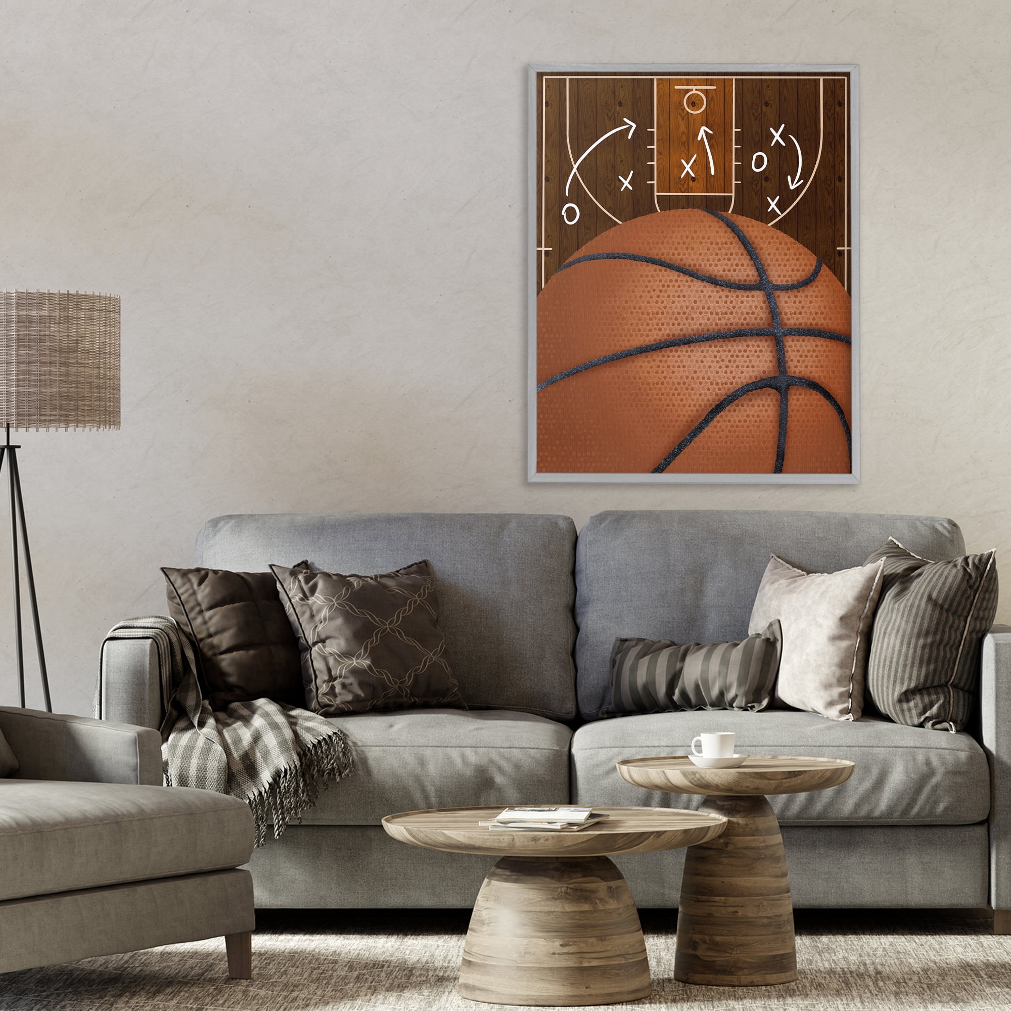 Stupell Industries Basketball Court Tactics Gray Framed Giclee Art, design by Jennifer Stith
