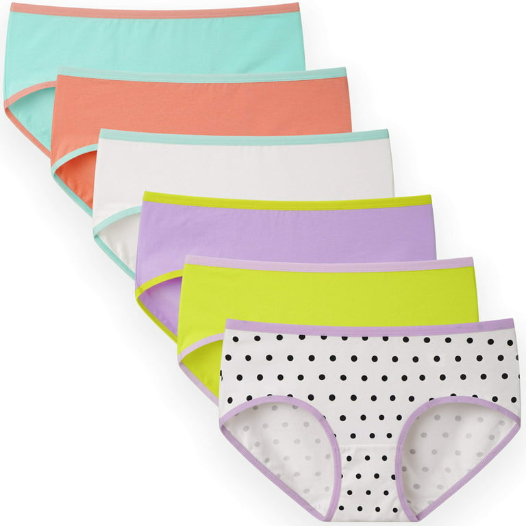 INNERSY Big Girls Underwear Cotton Briefs Panties for Teens 6 Pack (XL(14-16  yrs), Dot&Bright Colors) 