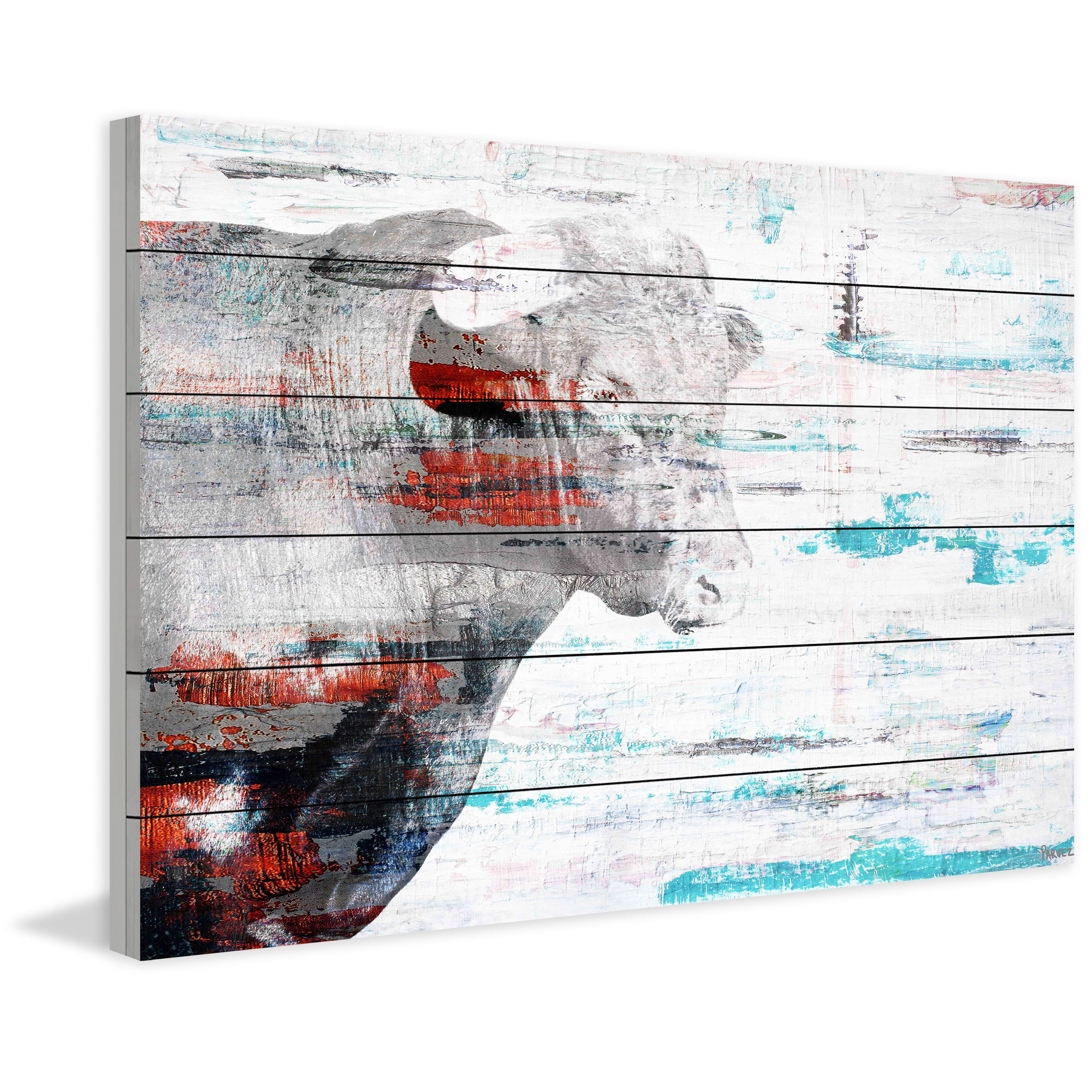 Parvez Taj "Red Bull Profile" Painting Print on White Wood