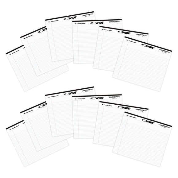 ROARING SPRING Wide Landscape Legal Pad, White, 12 Pads, 11" x 9.5", College-Ruled with Margin, 20 lb Recycled Paper, 40 Perforated Sheets, Made in U