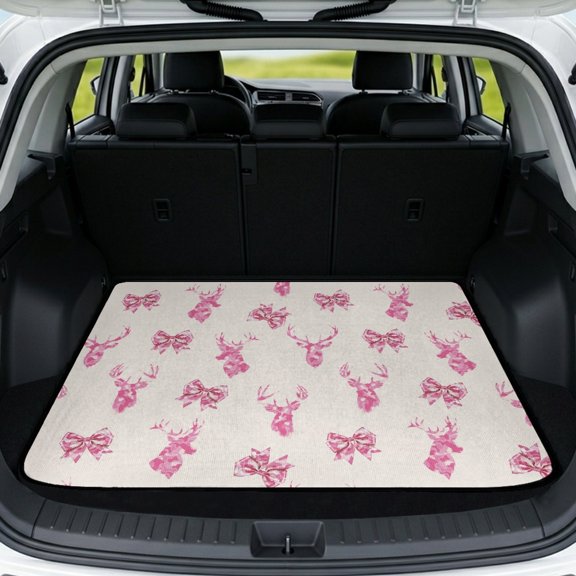 Yuyamidu Pink Deer Bow Car Trunk Mat for Women 29" x 39" All Weather Anti-Scratch Cargo Mat Rear Trunk Liner Full Protection Universal Fit for Most Vehicle