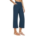 thumbnail image 6 of QATAINLAV Linen Capri Pants for Women Loose Wide Leg Capris Pant Summer Boho Dressy Casual Elastic Waist Beach Trousers with Pockets Navy XL, 6 of 8