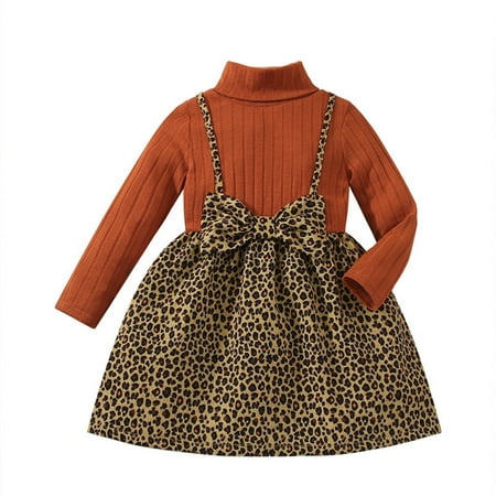 

Kids Toddler Baby Girls Long Sleeve Leopard Print Patchwork Princess Dress Outfits
